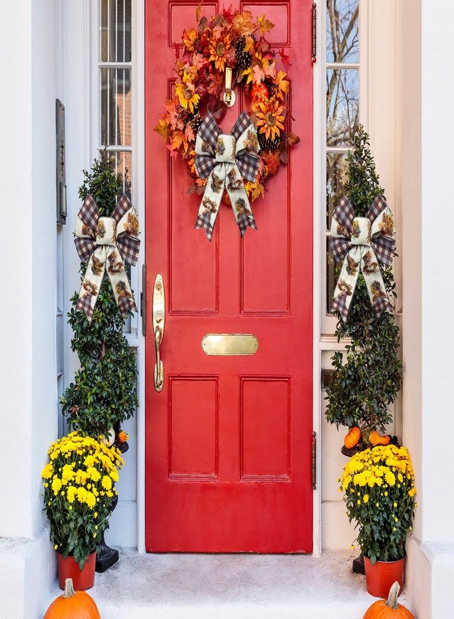 HIENAJ 2PCS Fall Thanksgiving Decoration Bow, Plaid Harvest Wreath Bow, Calf Thanksgiving Wreath Bows, 8.46 12.99 inches - Image 3